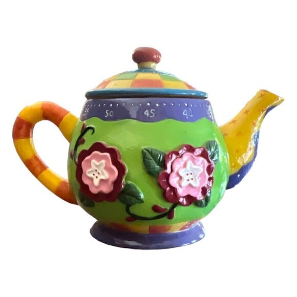 Vintage Milson & Louis Whimsical Hand Painted Multi Design Ceramic Teapot Timer - Picture 5 of 6